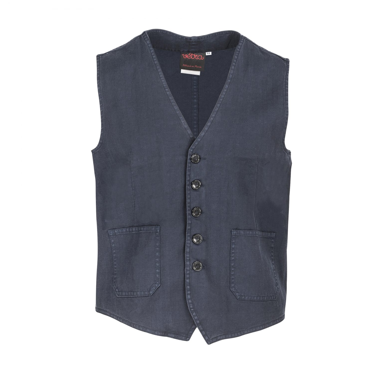 Workwear Vest Cotton/Linen Navy Herringbone – B74